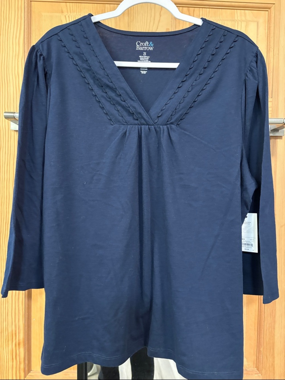 Blue V Neck Lightweight 3/4 Sleeves Woman’s Top Sz 2XL